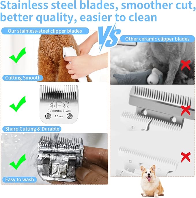 MEMIRY 3 Pcs Size 7FC Detachable Dog Grooming Blades, Compatible with Andis, Oster A5, Wahl KM10 Series Clippers, Cut Length 3.2mm, Silver (7FC 3.2mm, 3Packs)