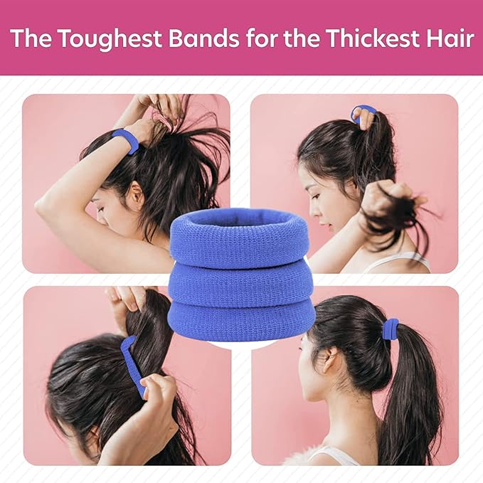 Burlybands Elastic Hair Ties No Damage for Thick Hair, Dark Blue 8 Pack