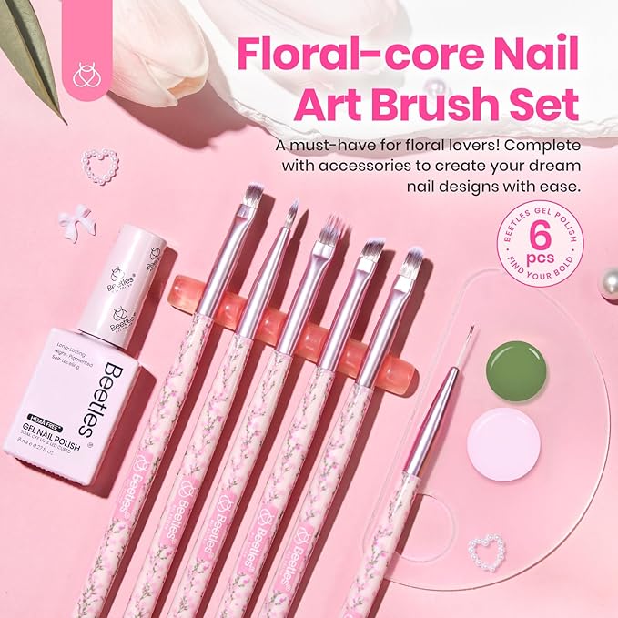 Beetles Gel Polish Nail Art Brushes Set 6 Pcs Nail Brush and 8 ml Pink