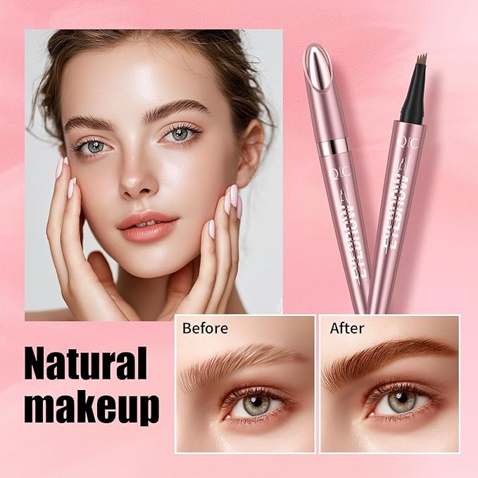 QIC Microblading Eyebrow Pen,Eyebrow Pencils for Women with 4-Fork-Tip, Waterproof Eye Brow Pencil Natural Hair-Like And Long-Lasting (Black)