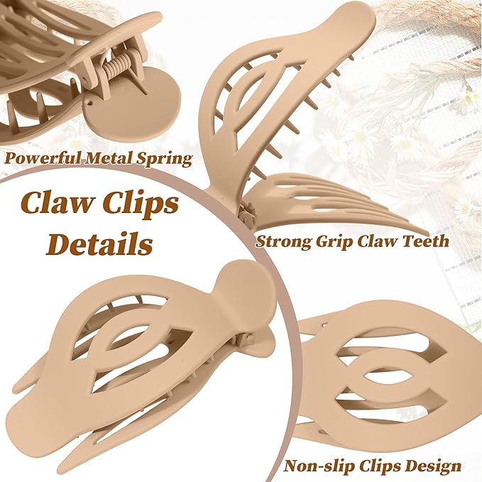 AWAYTR 6 Pack Large Flat Hair Clips for Women, 5 Inch Non-Slip Claw Clips