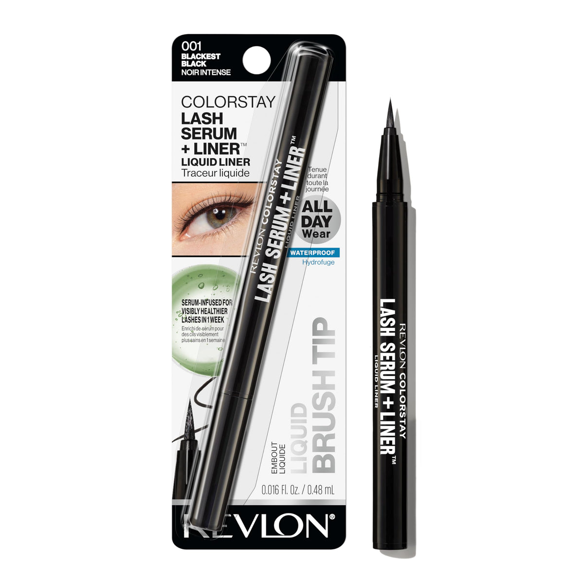 REVLON ColorStay Lash Serum + Liner, Liquid Eyeliner, 001 Blackest Black