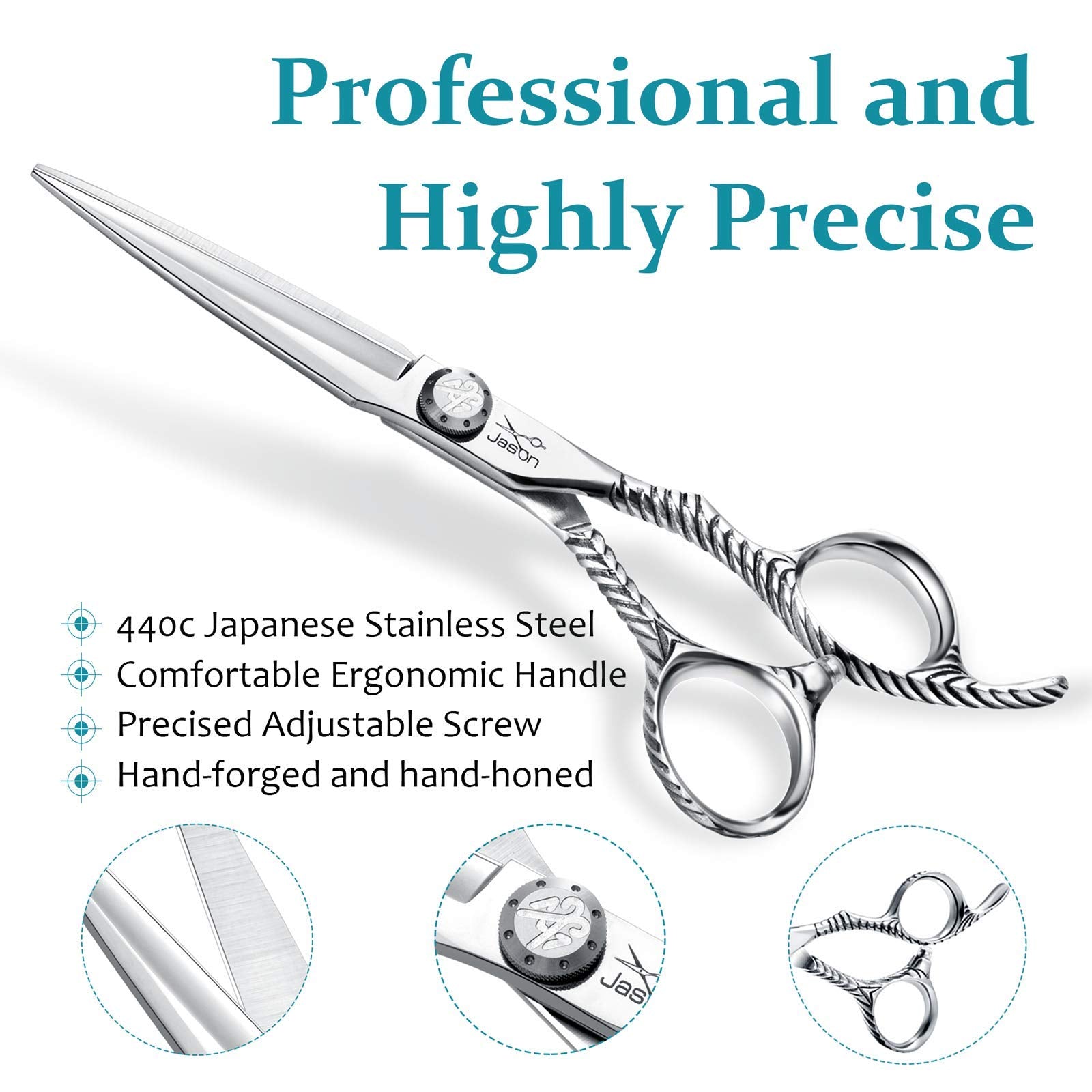 JASON Hair Cutting Scissors Shears - 6" Professional Barber Shear Haircut