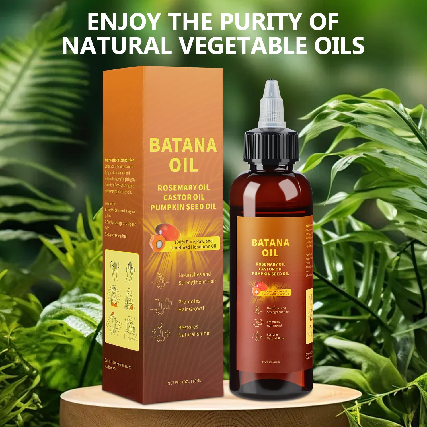 Natural Batana Hair Revival Formul, 4-in-1 Liquid Batana Oil, Batana Oil for Hair, Rosemary Oil for Hair, for Men and Women, Prevents Dry Hair & Hair Loss for All Hair Types (1PCS)