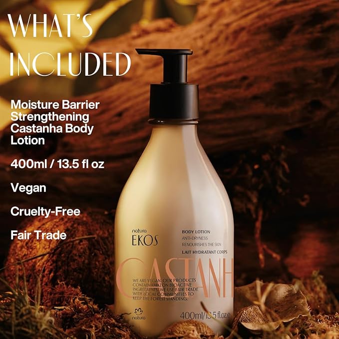natura - Brazil Nut Hydrating Body Lotion - Castanha Anti-Dryness - Deep Skin Hydration Moisturizer - Vegan Skin Care - Brazilian Beauty Secrets - Self Care & Body Care - 13.5 fl oz (400ml)