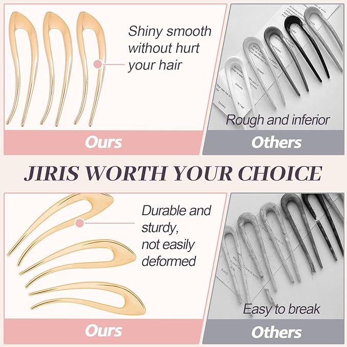 JIRIS 2PCS 5Inch French Hair Pins Large U-Shaped Pins for Women and Girls Fashion Metal Hair Pin French Twist Hair Pins for Buns, Updos,Stylish and Functional(set6-gold)