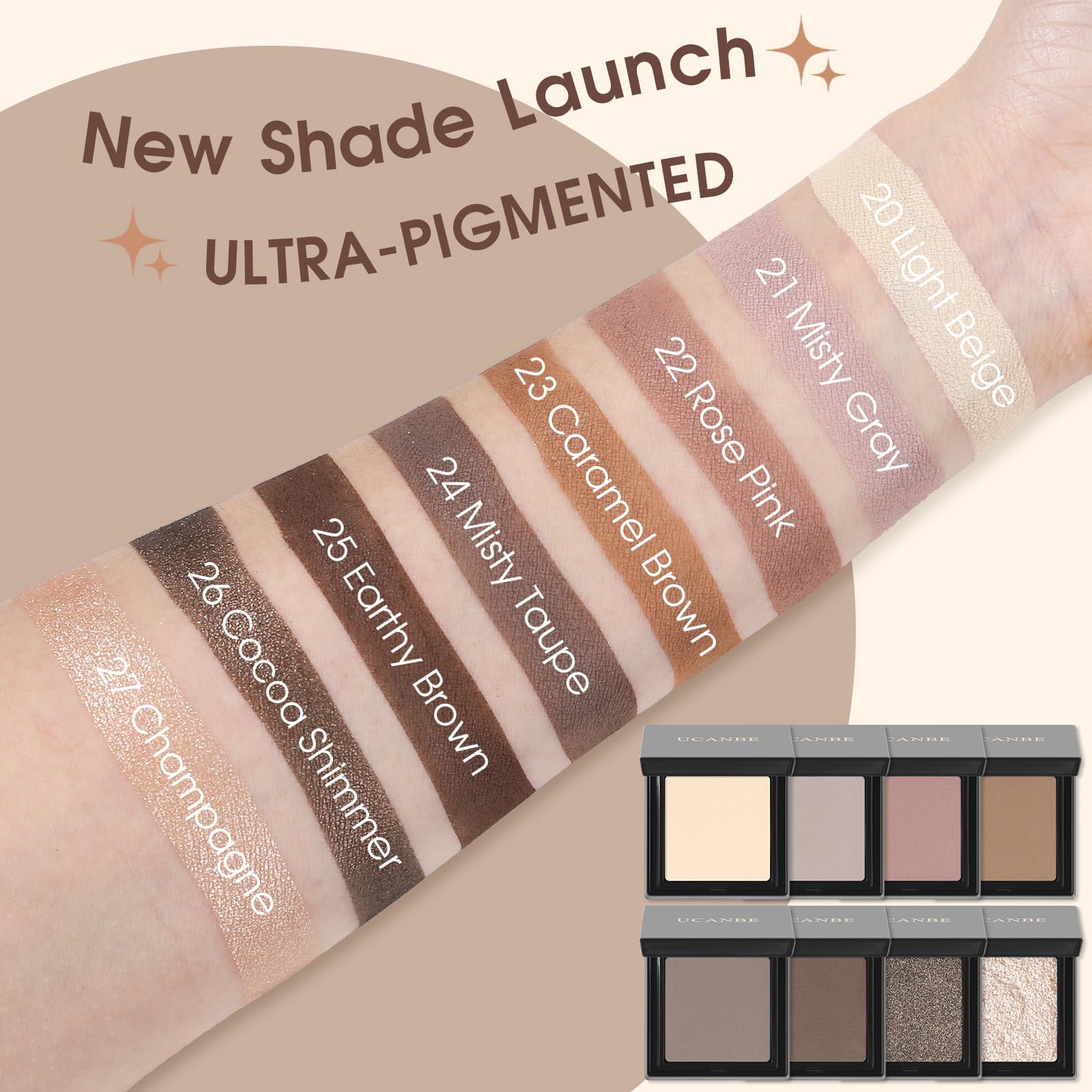UCANBE Light Beige Single Eyeshadow Palette, Neutral Nude Matte Mini Eye Shadow Primer Base Powder, Highly Pigmented Professional Long-Lasting Waterproof Makeup Pallet