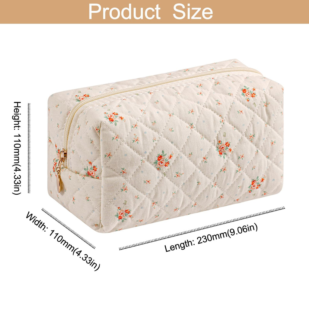 HHQQWZ Makeup Bag Travel Cosmetic Bag for Women Girls, Zipper Make Up Pouch, Floral Flowers Toiletry Organizer Makeup, Portable Storage Cosmetic Travel Cloth Bag (Pink+White Small Flower)
