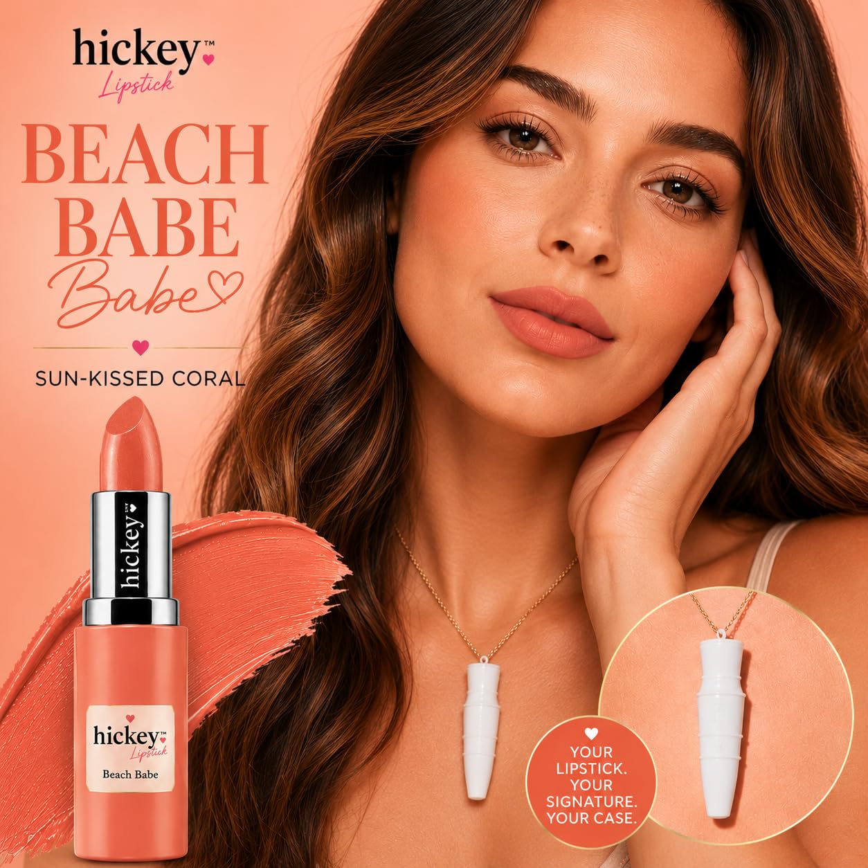 Hickey Lipstick Refill – Beach Babe (Coral), Hydrating Jojoba Oil, Vegan