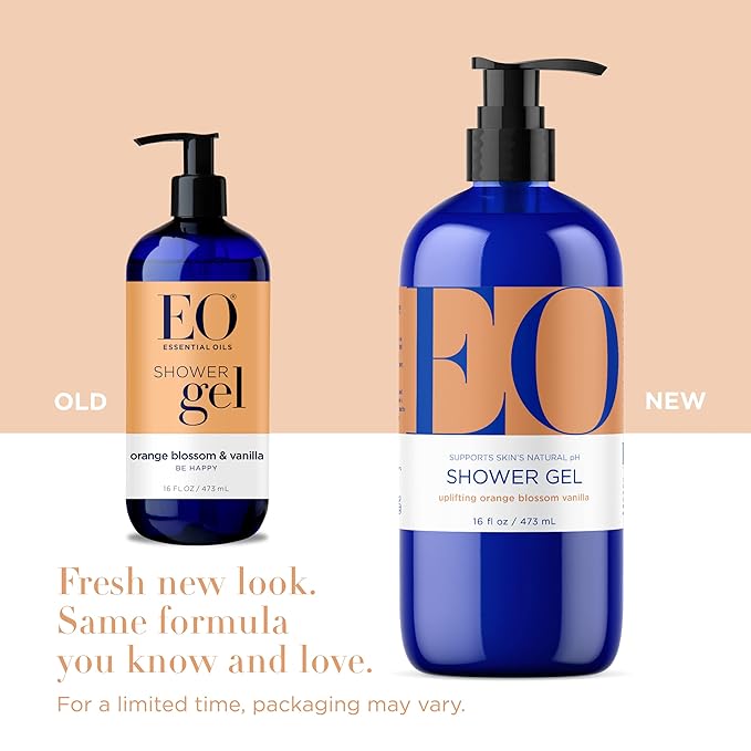 EO Shower Gel, 16 Ounce (Pack of 2), Orange Blossom and Vanilla, body wash made with Essential Oils for Men and Women
