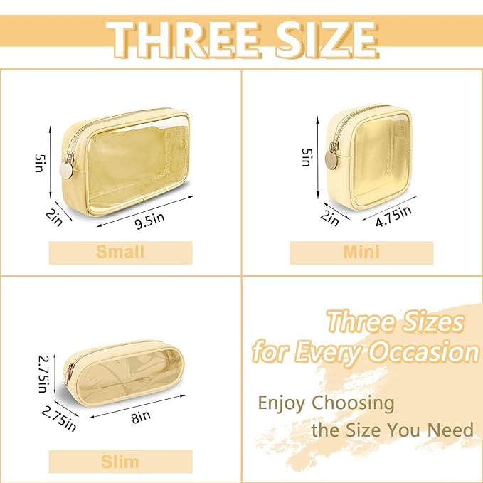 UIXIZQ Clear Small Makeup Bag with Zipper, Nylon&PVC Cosmetic Travel Bag Preppy TSA Approved Toiletry Bag for Women Girls, Transparent Waterproof Makeup Pouches Cute Travel Bag for Purse(Small-Beige)