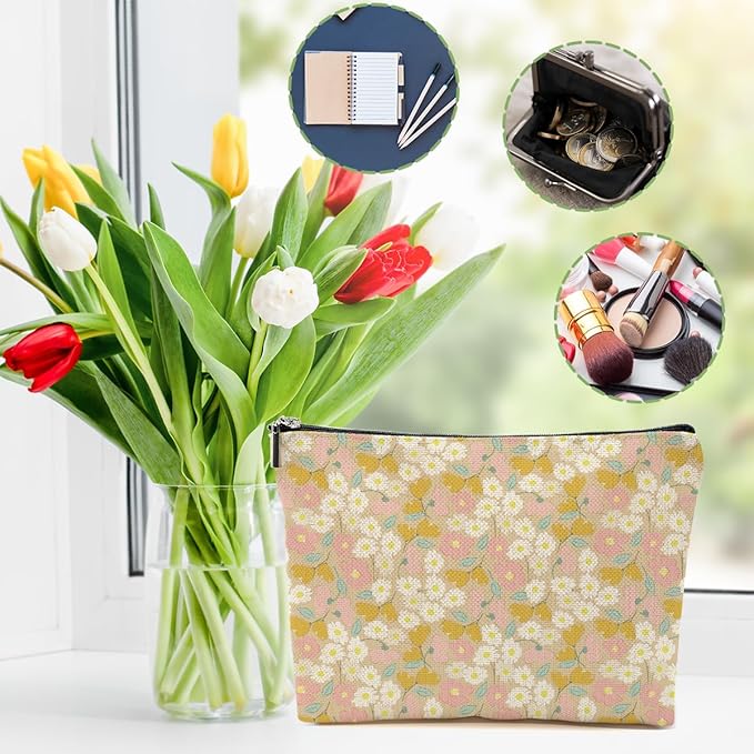 4 Packs Vintage Daisy Flowers Makeup Bag Friend Friendship Gifts for Women