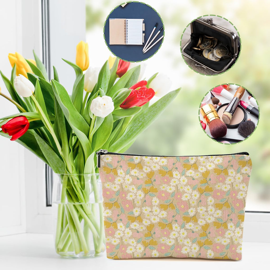 4 Packs Vintage Daisy Flowers Makeup Bag Friend Friendship Gifts for Women