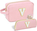 Sernaxi Personalized Initial Makeup Bag Waterproof Leather Cosmetic Bag Travel Toiletry Bag, Valentine’s Day Gift Makeup Organizer Case & Makeup Pouch for Women Teen Girls Mom Girlfriend Wife