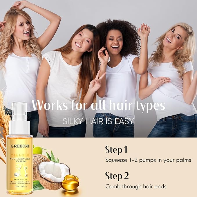 GREEONIL Hair Oil with 24K Gold Infused Argan Oil for Frizz Control