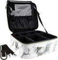 Oewoer Travel Makeup Bag 10.4 Inches Portable Makeup Train Case Cosmetic Bag Organizer with Adjustable Dividers and Shoulder Strap for Cosmetics Brushes Toiletry Jewelry Digital Accessories (Marble)