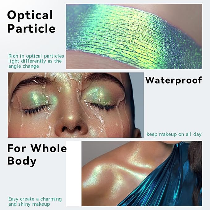 HOSAILY Duochrome Green Yellow Glitter Eyeshadow Stick, Color Shift Shimmer Chameleon Metallic Eye Shadow Brightener Pencil, Silky Smooth Iridescent Sparkle Inner Corner Eye Highlighter Fairy Makeup