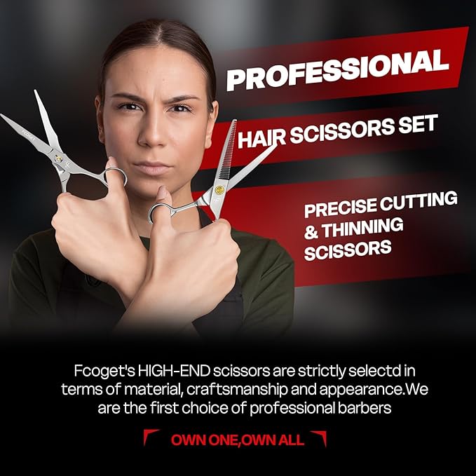 Fcoget Professional Hair Cutting Scissors, High-End Japanese 440C Stainless Steel Hair Cutting Shears with Sharp Edge Blades, 6.8 inch Hair Scissors, Right Hand Scissors for Salon, Home, Pet