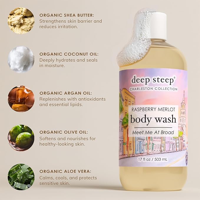 Deep Steep Cypress Fennel Body Wash, Hydrating Shower Gel with Hyaluronic Acid & Shea Butter for Sensitive Skin, Bodywash for Women & Men, 17 Fl Oz, 1-Pack