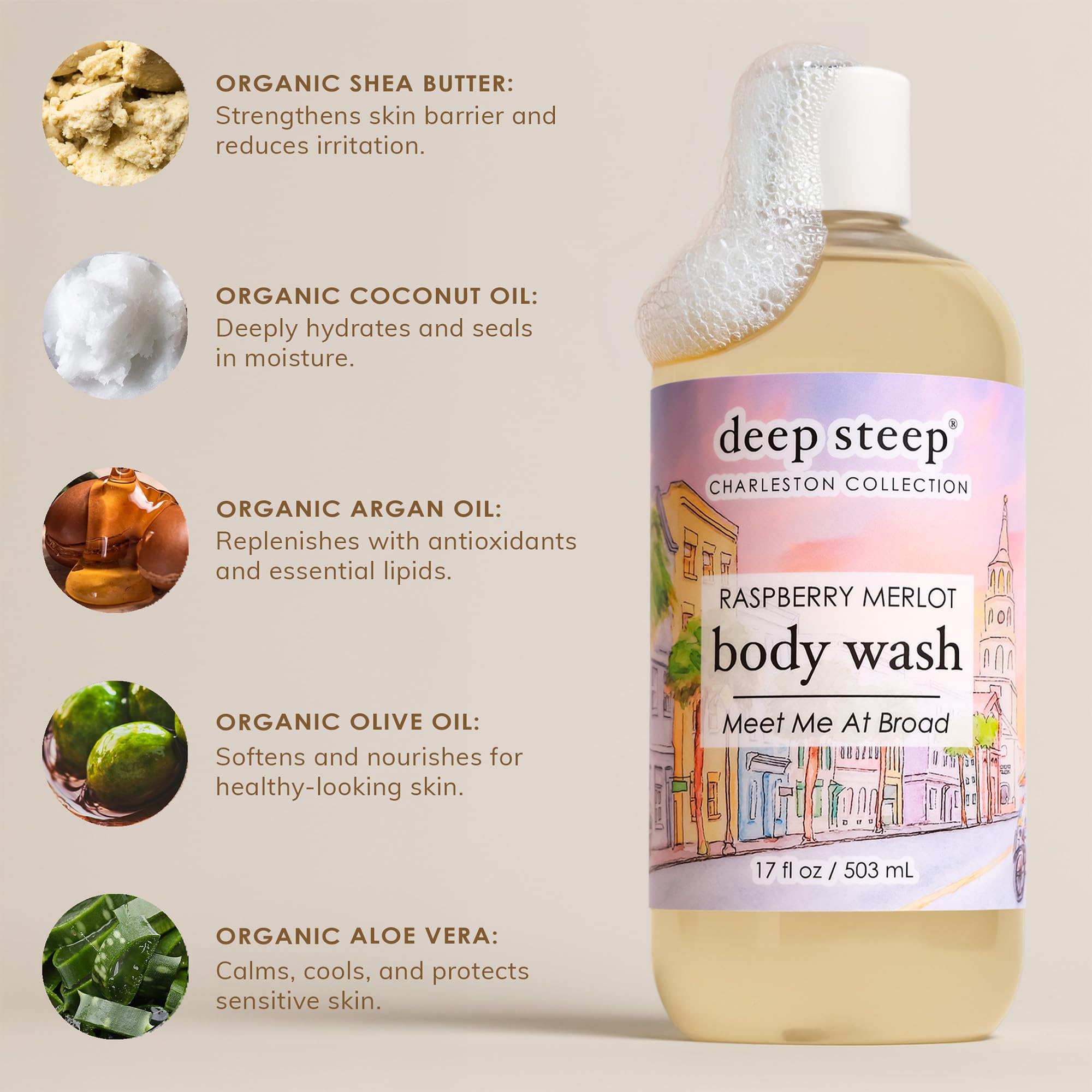Deep Steep Raspberry Merlot Body Wash, Hydrating Shower Gel with Hyaluronic Acid & Shea Butter for Sensitive Skin, Bodywash for Women & Men, 17 Fl Oz, 1-Pack
