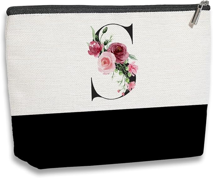 kdxpbpz Initial Makeup Bag, Personalized Gifts for Women, Personalized Makeup Bag, Bridesmaid Gifts, Cosmetic bags for Women (Letter S)