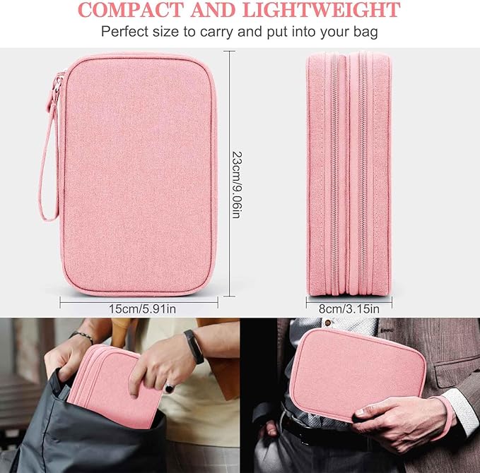 FYY Electronic Organizer, Travel Tech Pouch Bag, Large, Pink
