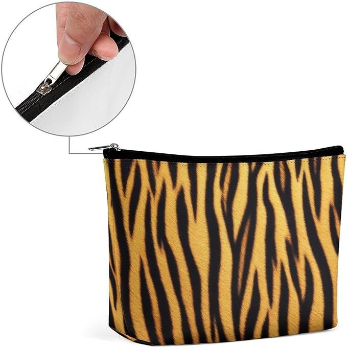 Meaudiwes Women's Toiletry Bag, Travel Cosmetic Bag, Large Makeup Case, Wild Animal Tiger Skin Stripe Personality Fashion Zipper Cosmetic Case