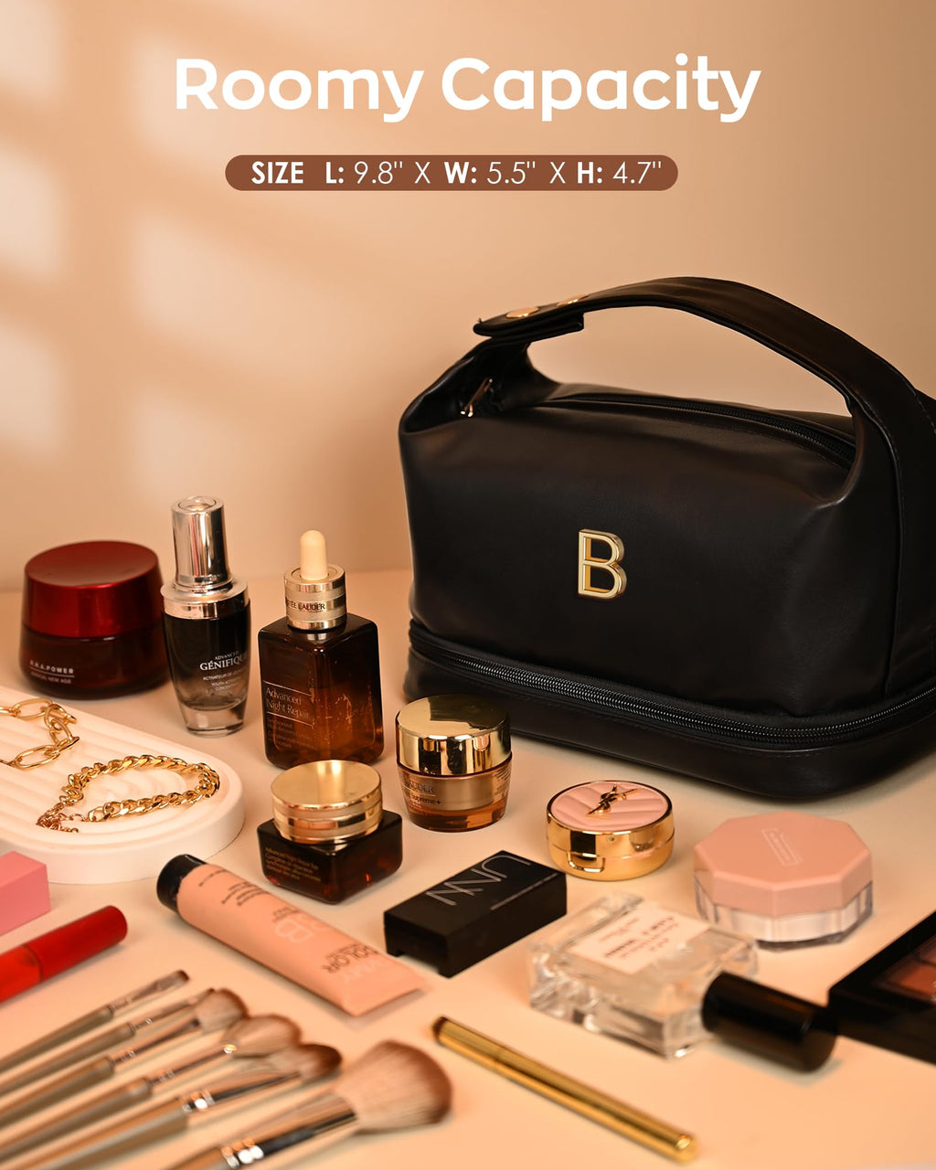 Vogewood Teacher Gifts-Initial Makeup Bags Personalized Gifts with Handle