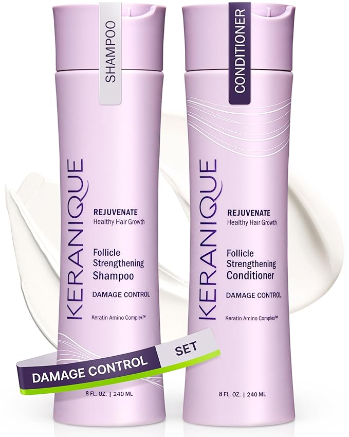 Keranique Damage Control Anti-Breakage Shampoo & Conditioner for Damaged, Thinning Hair – Intense Repair, Strengthening with Keratin, Biotin, Panthenol – Sulfate & Paraben Free, Keratin Amino Complex™