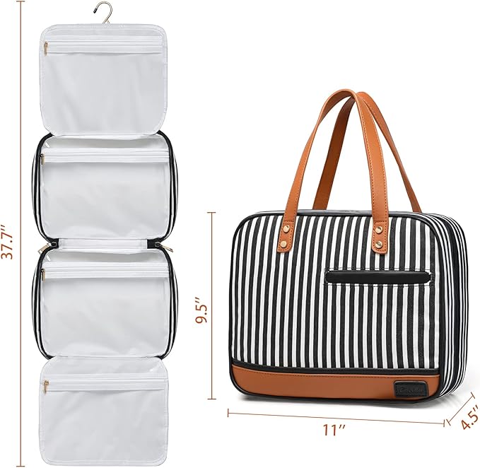 Toiletry Bag for Women, Water-resistant Travel Makeup Organizer with Hanging Hook, 5 Compartments Large Cosmetic Case for Accessories, Shampoo and Full Sized Container, Shower Bag, Christmas Gift