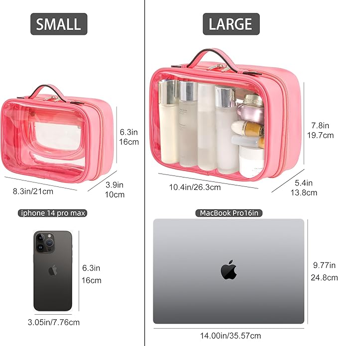 Veki TSA Approved Toiletry Bag Transparent Makeup Bags, Large Rose Red