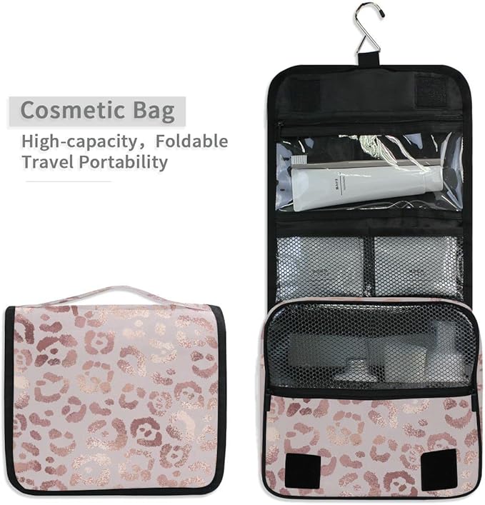 senya Hanging Travel Toiletry Bag Leopard Print Cheetah Rose Gold Kit Makeup Case Cosmetics Organizer for Men Women…
