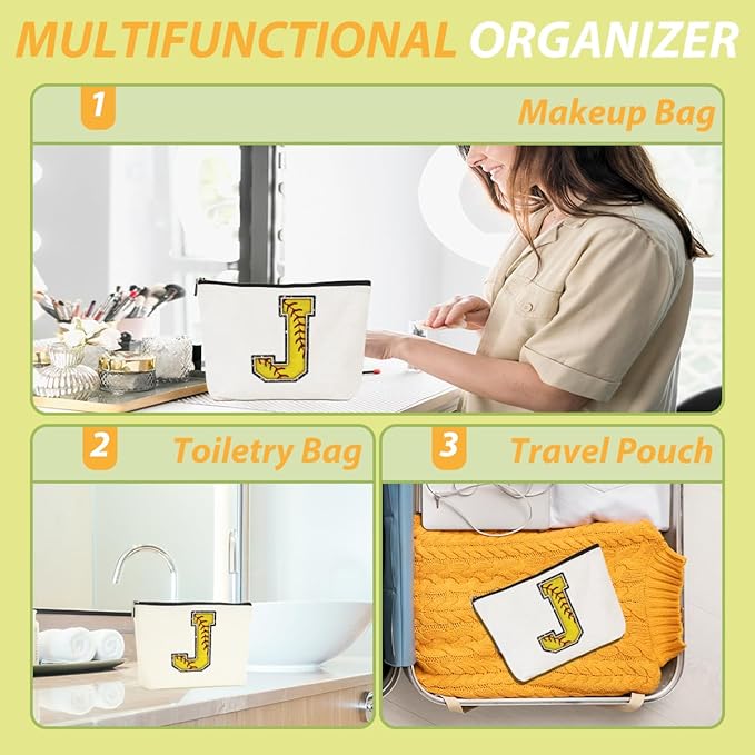 Softball Gifts Initial J Makeup Bag Softball Gifts for Team Cosmetic Bag
