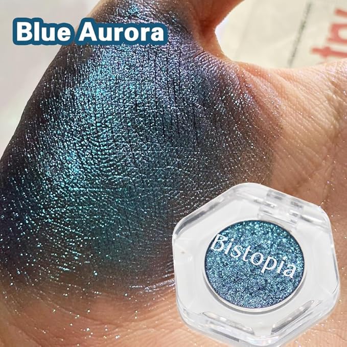 Bistopia Holographic Glitter Single Eyeshadow, Pearlescent Shimmer Metallic Cream Powder Eye Makeup, Blendable Long Lasting Waterproof, Multi-Use Face Highlighter, 2g (Blue Aurora)