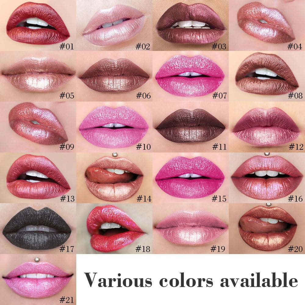 evpct Warm Pink Metallic Glitter Lip Liner and Lipstick Combo Lip Gloss Stain Set Makeup for Women Long Lasting Waterproof 24, Baby Pink Metallic Shimmer Frosted Iridescent Glossy Liquid Lipstick 12