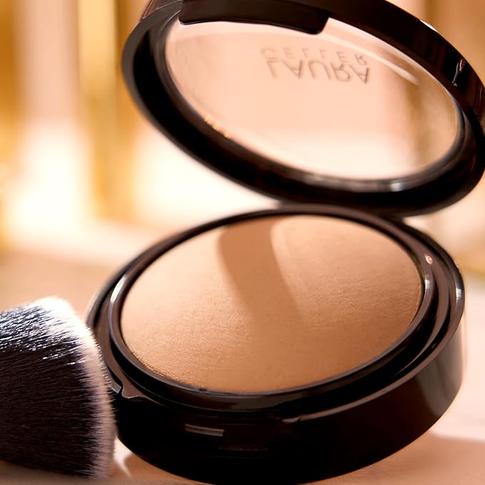 LAURA GELLER NEW YORK Baked Double Take Powder Foundation – Longwear Buildable Medium to Full Coverage – Matte Finish – Non-Caking Formula– Handmade in Italy – Mature & Sensitive Skin – Golden Medium