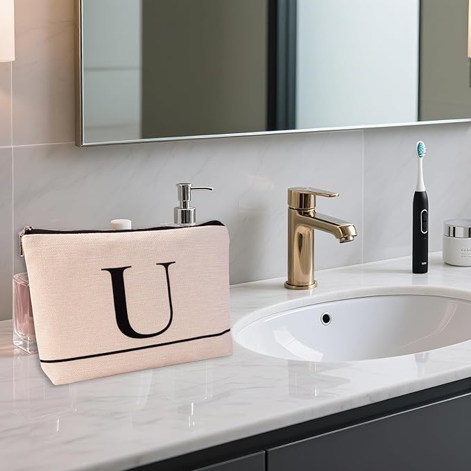 HDYHDY Letter A-Z Initial Personalized Makeup Bags, Birthday Gifts for Women, Monogrammed Gifts for Women Mom Sister Best Friend Bride Bridesmaid, Mothers Day, Christmas, Small Travel Cosmetic Bag (U)
