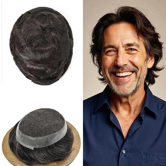 F M FACE MIRACLE NEW YORK Toupee for Men French Lace Center Mens Toupee Hairpiens Human Hair Replacement System Black Brown Blonde Gray Hair Units, 7X9