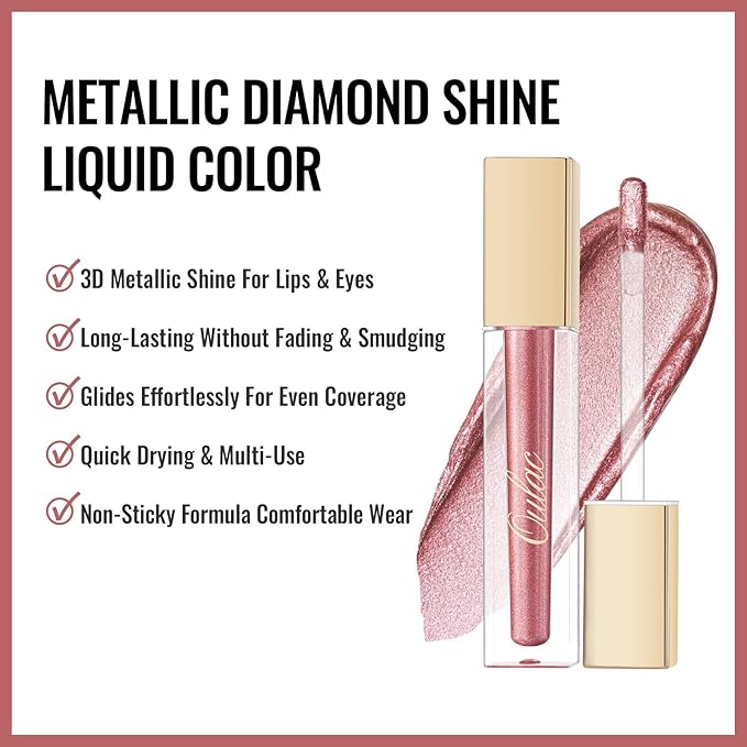 Oulac Mauve Pink Lipstick for Women - Metallic Liquid Lip Gloss, Long Lasting Waterproof, Oil-Based Formula, Transferproof, Vegan & Cruelty-Free Lip Makeup MD04