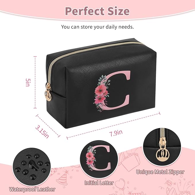 Initial Makeup Bag for Women, Travel Makeup Bag Small Cosmetic Bag, Birthday Gifts for Girls and Women, Teen Girls Gifts Trendy Stuff, Personalized Gifts for Grandkids Teacher Friends Bride Bridesmaid