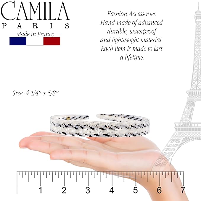 Camila Paris CP3468 French Headband for Women, Handmade White and Gray, Strong Hold Grip Women's Hair Band, Ligth and Very Flexible, No Slip Durable Styling Girls Hair Accessories, Made in France