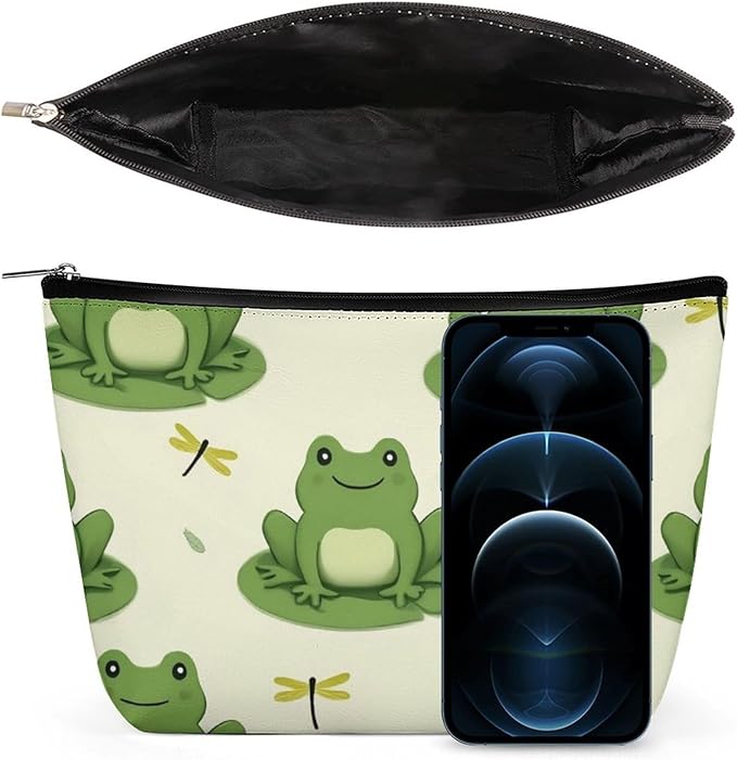 Meaudiwes Women's Makeup Case, Large Zipper Cosmetic Case, Toiletry Bag, Travel Cosmetic Toiletry Bag Cute Frog Animal Green Frogs