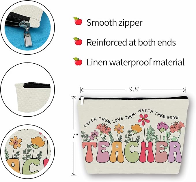 Teacher Appreciation Gifts Makeup Bag for Women & Girls, Teach Them Pouch