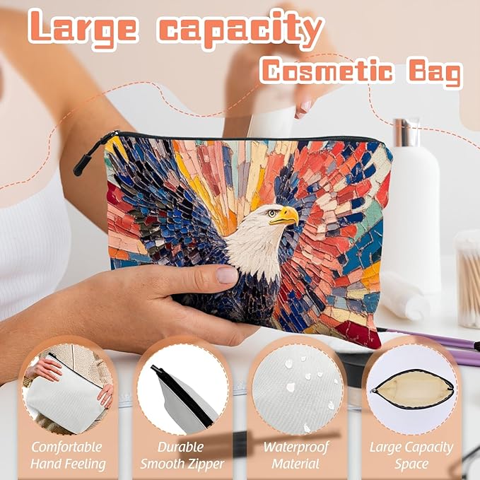 Scribesense Cosmetic Bags Travel Makeup Toilet Case Waterproof Pouch for Women Girls 6.7X9.45inches - Vivid Rainbow - Hued Eagle