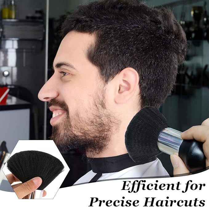 Barber Brush Set, 2 Piece Hair Cutting Brush Kit with Soft Neck Duster and Clipper Cleaning Brush for Neckline, Face, Salon and Home