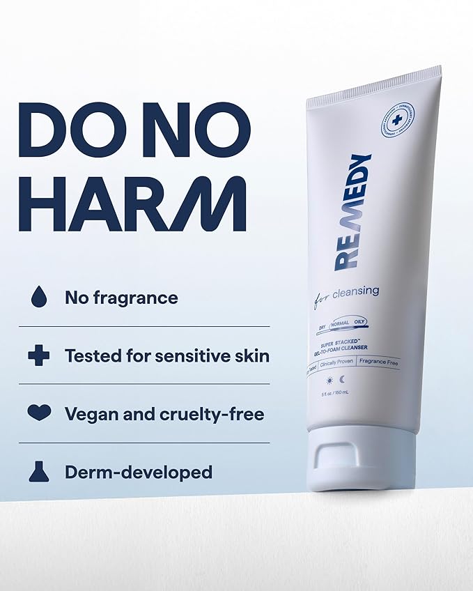 Remedy Gel-to-Foam Cleanser | Gentle Exfoliating Face Wash | Salicylic Acid, Ceramides and Green Tea | Fragrance Free | Eczema Seal Certified | Acne Prone Skin | By Dermatologist Dr Shah | 5 fl. Oz