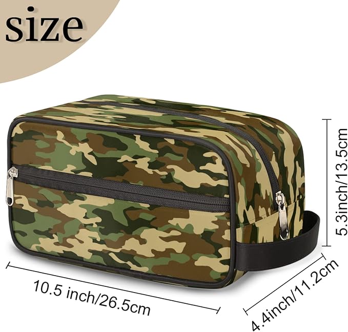 Bardic Green Camo Portable Travel Toiletry Bag, Camouflage Print Dopp Kit Cosmetic Organizer Makeup Bag Shower Shaving Bag for Men Women