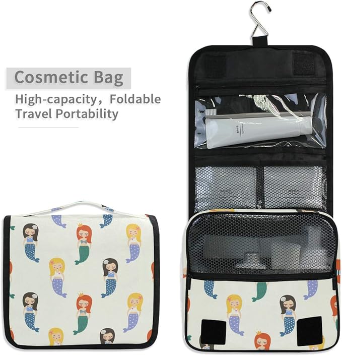 senya Hanging Travel Toiletry Bag Kit Makeup Case Cosmetics Organizer for Men Women (Colorful Mermaid)