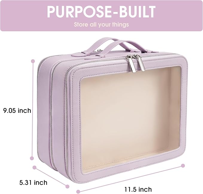 idoltimes Clear Makeup Bag,Large Toiletry Case for Women,PU Leather Travel Cosmetic Bag,Detachable Makeup Case,Double Compartment Make up Organizer