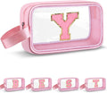Vodolo Initial Makeup Bag,Letter Y Cute Clear Monogrammed Cosmetic Travel Bag for Womens Girls,Personalized Pink Aesthetic Traveling Make Up Organizer Bag for Beach,Waterproof Toiletry Bag